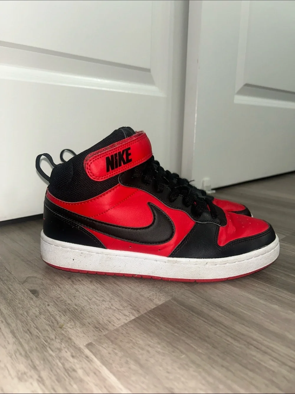Nike Kids Red and Black High-Top Sneakers with Strap